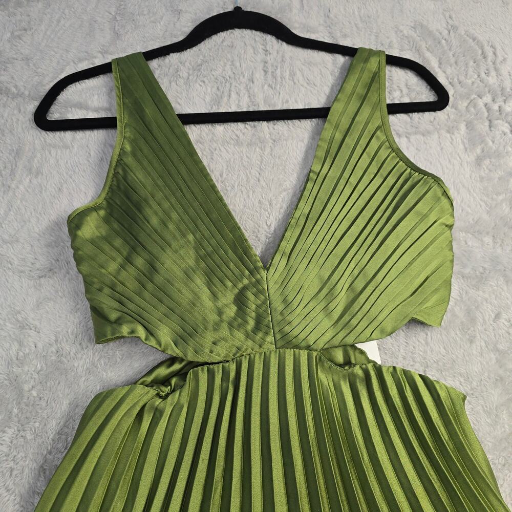 Abercrombie & Fitch Green Pleated Maxi Dress Sz S Cutout Open Back Wedding Guest - Picture 8 of 13